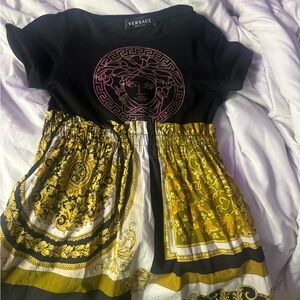 Versace Black and Gold Patterned Skater Skirt